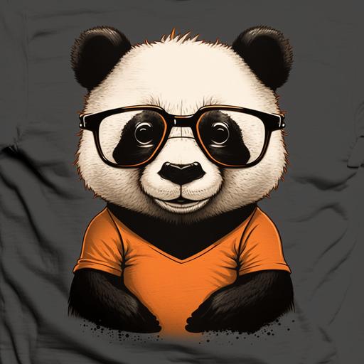 Cartoon Bear, panda with orange tshirt and glasses