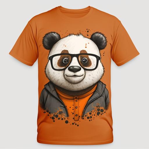 Cartoon Bear, panda with orange tshirt and glasses