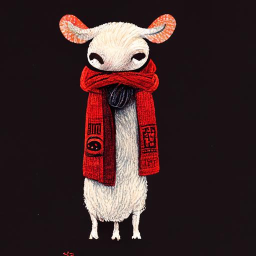 Cartoon Ram with red scarf