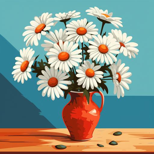 Cartoon of Daisies in a vase on a table