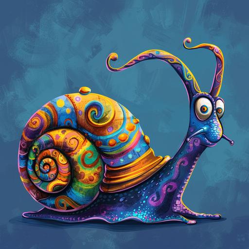 Cartoon snail: A cartoon snail with exaggerated features and bright colors can be a fun and whimsical design.