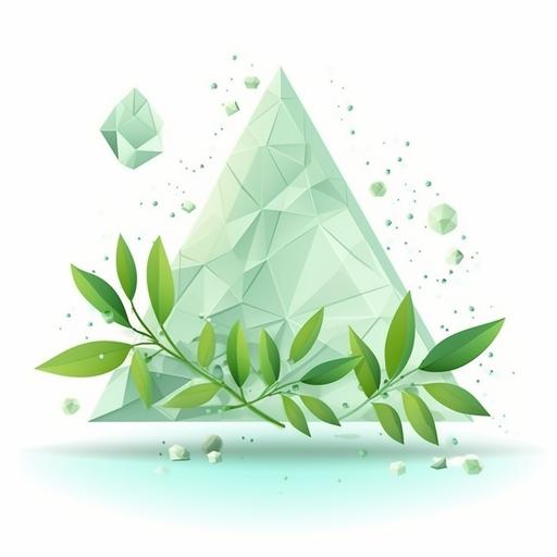 Cartoon triangle bamboo leaf steamed stuffed bun, light green, bamboo leaves falling, Paper Cuttings style, background with dot molecular structure --v 5