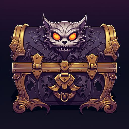 Cat Devil's Treasure Chest, cartoon style, line, casual game object, dark fantasy, cult of the lamb style