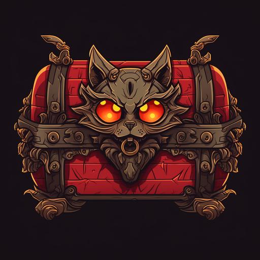 Cat Devil's Treasure Chest, cartoon style, line, casual game object, dark fantasy, cult of the lamb style
