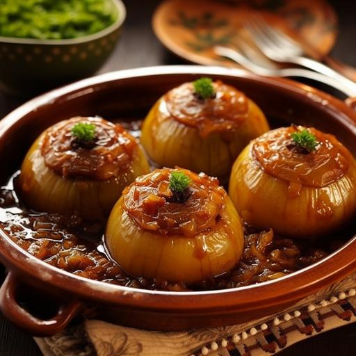 Cebollas Rellenas, also known as stuffed onions, is a rich and flavorful dish in Spanish cuisine. This dish is prepared by filling large onions with a mixture of minced meat, spices, and sometimes rice, then baking them in the oven. Appealing to both the eyes and the palate, this dish is perfect for those looking for a different alternative for special occasions or a regular dinner. What are Cebollas Rellenas? Cebollas Rellenas, a traditional Spanish dish, consists of large onions hollowed out and filled with a mixture of minced meat, spices, and other ingredients, then baked in the oven. This dish perfectly combines the natural sweetness of onions with the delicious filling. Ingredients For making Cebollas Rellenas, you'll need: 4 large onions 300 grams minced meat (beef or lamb) 1 egg 2 tablespoons olive oil 1/2 cup grated tomato 1/4 cup finely chopped parsley 1 teaspoon paprika Salt and pepper Optional: 1/4 cup rice Instructions Preparing the Onions: Peel the onions and cut off the tops, then carefully hollow them out, reserving the scooped out inner parts in a separate bowl. Preparing the Filling: Finely chop the scooped-out onion and sauté it in olive oil. Add the minced meat to the sautéed onions and cook until the meat is browned and any liquid has evaporated. Add the grated tomato, chopped parsley, paprika, salt, and pepper to the mixture. You can also add rinsed rice at this stage if desired. Mix all the ingredients and cook for a few more minutes. Then, remove from heat and let it cool slightly. Once cooled, add the beaten egg to the mixture and stir well. Assembling the Stuffed Onions: Fill the hollowed-out onions with the prepared filling mixture. Place the onion tops back on top. Place the stuffed onions in a baking dish and drizzle with a little [...]