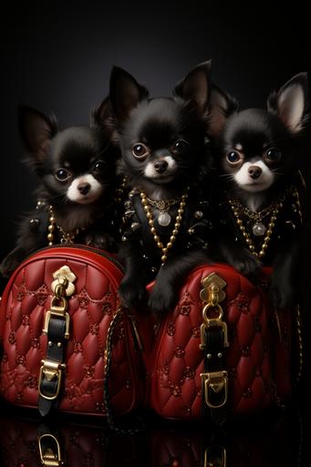 Cerberus Pet Carrier Purse, haute couture fashion shoot, product photography, --ar 2:3 --s 750