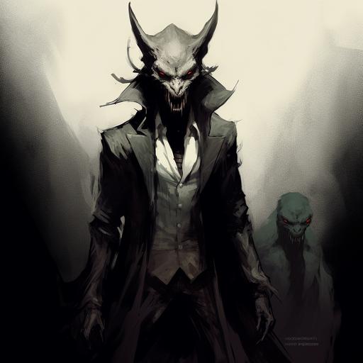 Character Design, A presence lingered in the darkness, a shadowed figure that moved with a feline grace. It was the trickster spirit, a being both captivating and unsettling. 1889 Gothic London Style, Lovecraftian, sharp teeth, Pen and Ink by Alex Maleev