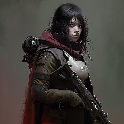 Character Illustration of a Cyberpunk Mercenary, Muted colors, Concept art by Eve Ventrue and Boris Vallejo and Artgerm --v 6.0
