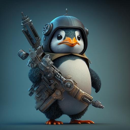 Character design, angry faced penguin with tactical helmet, holding a sniper rifle, looking at the camera, zoom, 4k, insane quality, extensive details,professional color grading, soft shadows, no contrast, clean sharp focus, film photography, avatar