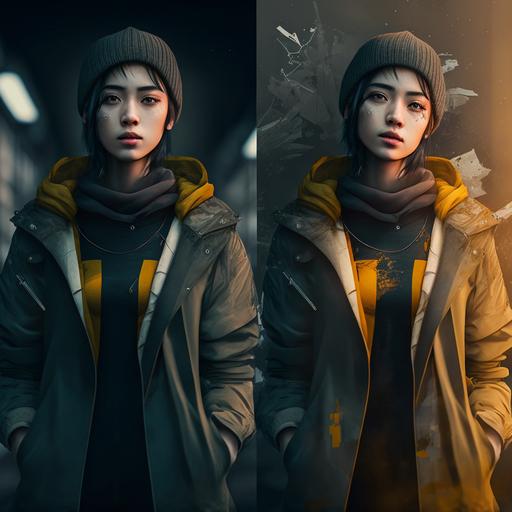 Characters,fullbody photo of streetwear style, Y2K style,A beautiful chinese girl waering goblincore suit ,loose short hair, winter clothing overlay level,Scarves and Beanies，effortless chic,dynamic lighting, rendering, photo realistic, lightroom gallery, Sony a7 mk4, 50mm, --q 2 --v 4