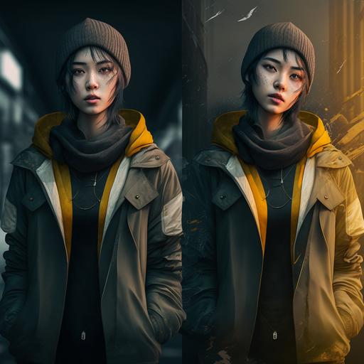 Characters,fullbody photo of streetwear style, Y2K style,A beautiful chinese girl waering goblincore suit ,loose short hair, winter clothing overlay level,Scarves and Beanies，effortless chic,dynamic lighting, rendering, photo realistic, lightroom gallery, Sony a7 mk4, 50mm, --q 2 --v 4