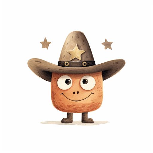 Cheerful Sheriff Star with Eyes and Mouth, isolated on a white background, in the style of storybook and nursery artwork by Raymand Briggs and Jon Klassen, muted colors --s 750 --v 5.1