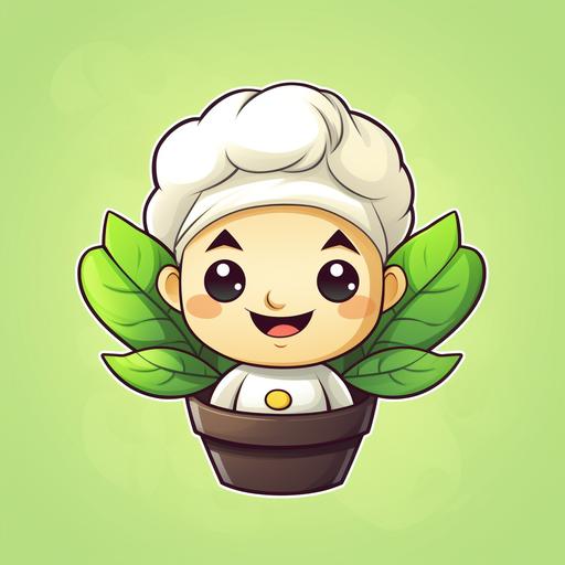 Chef Bud, the lovable sidekick of your dreams. Plant-themed, cartoon, anime, friendly face. Helpful kitchen assistant, wearing a chef's hat, logo image