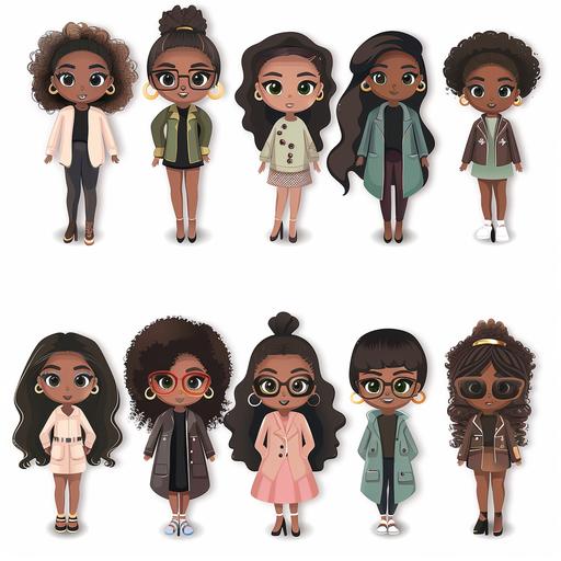Chibi Dolls Clipart,Black Girls Bundle, Lady Boss Clipart, Boss Girl PNG, Fashion Girl Clipart, Black Girl Doll PNG, Digital Download