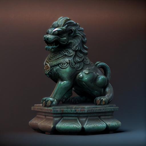Chinese Jade lion statuette guarding PC, realistic, studio lighting, hyperdetailed --v 4 --upbeta