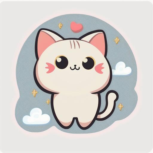 , Eyes filled with adoration, blushing cheeks, Surrounding by pink love clouds, love - shape balloon, digital drawing cartoon sticker for Line, is a cat with cat ears, Ghibli, image has a black border color, full body, flat texture cartoon style, transparent background, 2D --niji --v 4 --q .5