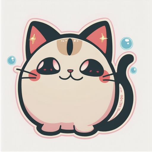 , eyes sparkling with adoration, blushing cheeks, love-shape balloon, digital drawing cartoon sticker for Line, is a cat with cat ears, Ghibli, image has a black border color, full body, flat texture cartoon style, transparent background, 2D --niji --v 4 --q .5