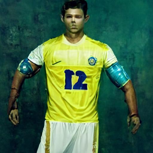 Christiano Ronaldo with prosthetic legs in Kerala blasters number 12 jersey