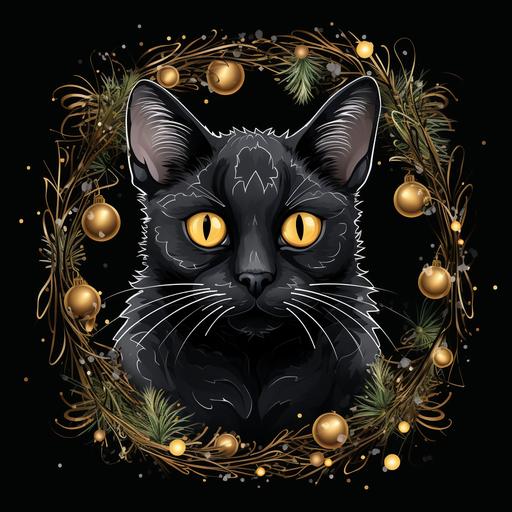 Christmas Black Cat PNG Sublimation Design, Merry Christmas Png, Christmas Animal Png, Funny Cat Tangled Lights Cat Png, 300 DPI PNG files, 12x12 inches high quality