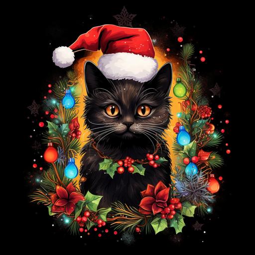 Christmas Black Cat PNG Sublimation Design, Merry Christmas Png, Christmas Animal Png, Funny Cat Tangled Lights Cat Png, 300 DPI PNG files, 12x12 inches high quality