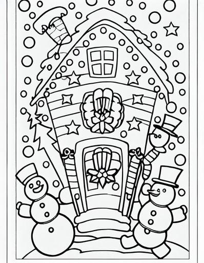 Christmas coloring Book for kids 3-4 years, funny animals, stocking, gingerbread man, only same outlines, anatomically correct, --ar 7:9 --test --creative