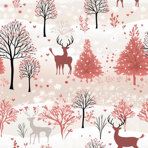 Christmas pattern featuring reindeer silhouettes and snowflakes, in the style of Scandinavian minimalism, hues of cranberry red and snow white, elegant line art, flickr, cozy, festive, wintery scenes --tile --v 5.2 --s 500