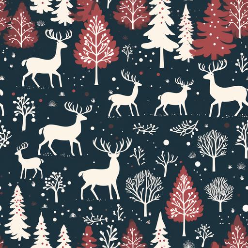 Christmas pattern featuring reindeer silhouettes and snowflakes, in the style of Scandinavian minimalism, hues of cranberry red and snow white, elegant line art, flickr, cozy, festive, wintery scenes --tile --v 5.2 --s 500