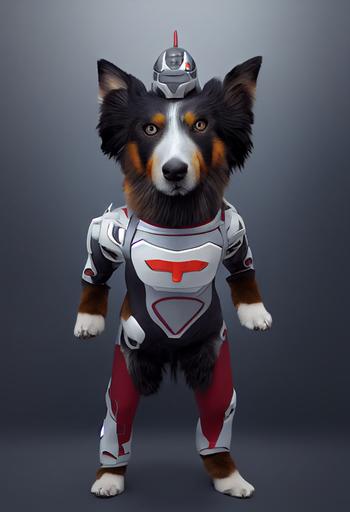 Japanese TV character Ultraman as an anthro dog with a Black Tri Australian Shepherd, full body, hyper realistic, octane, --ar 9:16 --test --creative --upbeta