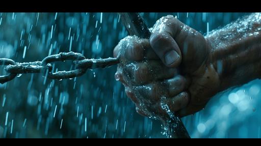 Cinematic still frame: Leaving a tracer aerodynamic trail in the air, Wolverine's adamantium claws (DC Comics) cut the Sisyphean chain, close-up, close-up, unreal graphics, key visuals and aesthetics of [x men origins wolverine] --style raw --ar 16:9 --s 112 --c 12 --v 6.0