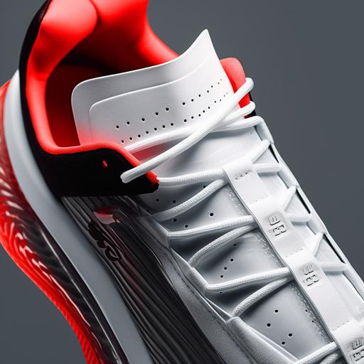 Close up material research shoe plastic rubber nylon poly ultra high realism concept octane redshift ray tracing minimal clean white red black