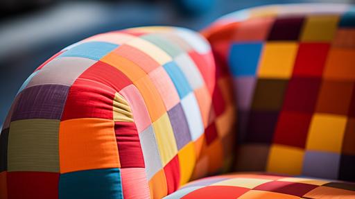 Close up of fabric of Armchair with multicolored checkered fabric --ar 16:9