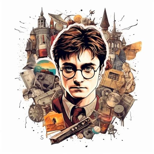 Collage style Harry Potter Movie vector art, clip art, for Cricut machines, white background --s 750