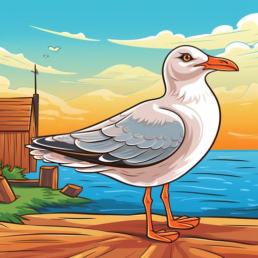 /Colored page for kids,Seagull, cartoon style, thick lines, low details, no shadow –ar 9:11