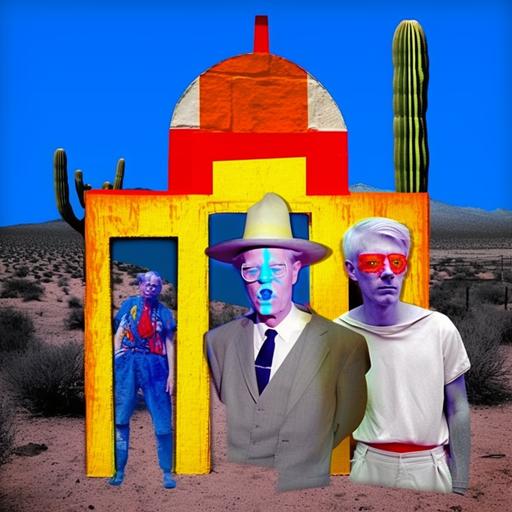 Colorful high contrast surreal collage in the desert with lama, joker, gigantic lips, gigantic burger, illusion effects in galgxy portal. David Hockney and basquiat style. Incident in desert 1910s Alice Dream Dissassociation of similiar twins. Large vertical mirror with parallel universe. contemporary surreal saturated high contrast collage with dissassociation, head of oldman, ace of hearts, cherry, lambargini, beach atributes, sun, moon, big sumoist. documentary photography by James Turrell, burned polaroid, dust grain overlay, red and yellow light, 90s, cassiopeus, LED rainbow laser smoke glow, smoke in room, close focus, out of focus, nostalgia, poetic colors, f1. 8, close focus, 1999, photorealistic, john hughes, very detailed impassive face, film burn, 100mm, cooke lens, cinematic, Yashica t5, maximum datails, graphit, soft realistic saturation, soft realistic contrast, RGBW, high clarity, yellow large Australian lizard, real life, film photography, Dolby Vision HDR   , intricate details, realistic 3D shapes, dissassociation of lizard, super high detail, natural and perfect proportions, Hyper Realistic and Detailed, Summer Wagner, Extremely intricate and Textured, Hyper Realistic and Detailed, backlight, dissassociation and dynamic Cinematic Lighting, Global Illumination --chaos 100 --v 5 --q 2 --stylize 1000