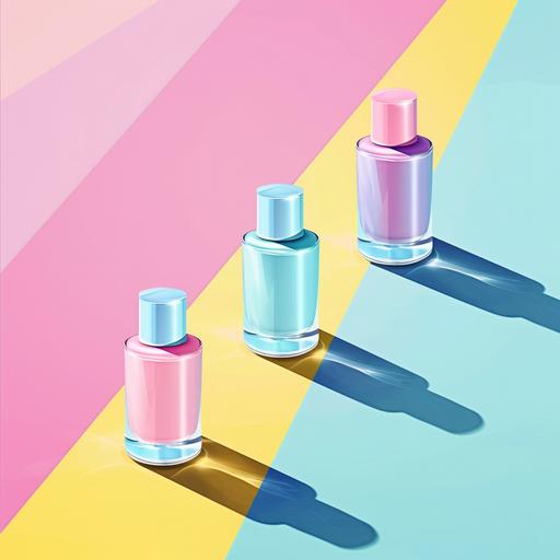 Colorful nail polish bottles, fashion trendy illustration. realistic high resolution, pastel colors 12:9