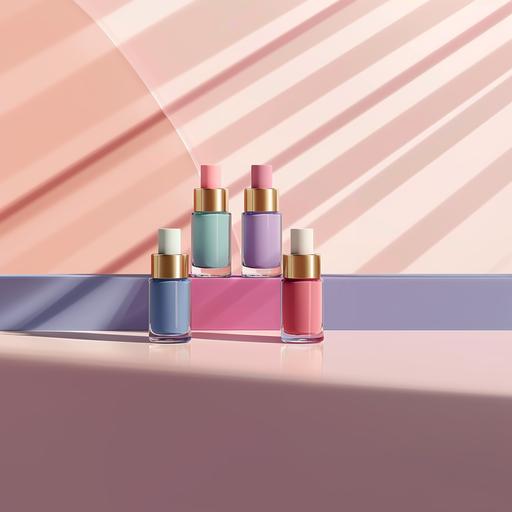 Colorful nail polish bottles, fashion trendy illustration. realistic high resolution, pastel colors