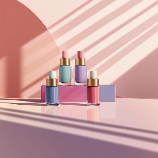 Colorful nail polish bottles, fashion trendy illustration. realistic high resolution, pastel colors
