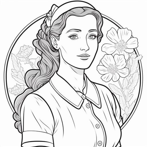 Coloring book art, woman is nurse; vector, sticker art, line art, white background, colouring page, one color --v 4 --uplight --v 4 --uplight --v 4 --uplight --v 4 --uplight --v 4