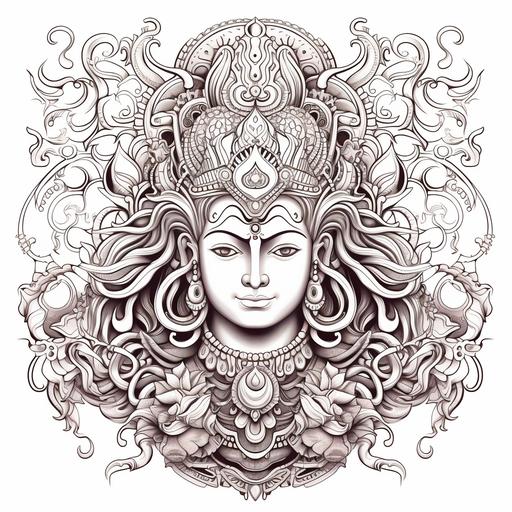 Coloring page for adults, Lord Shiva, Lord RAma, Lord Ganesha, mandala art, Thick lines, less detail, no shading ar 9:11