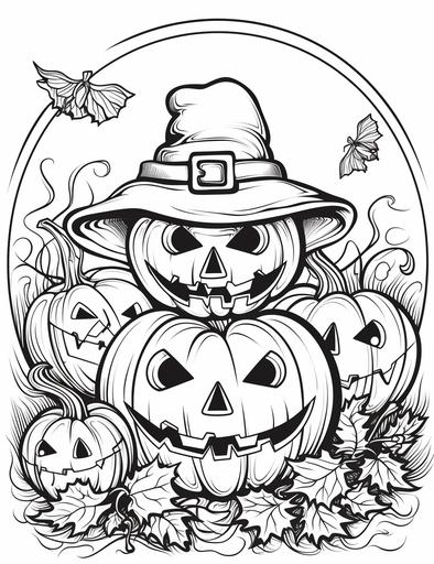 Coloring page line drawing, colouring page, simple thick lines, no shading, no greyscale, no grayscale, cartoon, jack o lantern, fall season, --no shading --ar 85:110