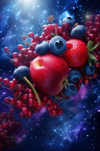 Combination of galaxy space and nebula with Blue fruits,--ar16:9 --ar 2:3