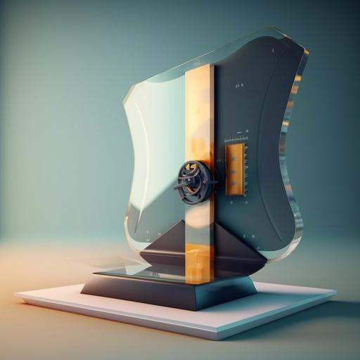 Concept art, application posture, abstract, a picture of a scale with softwrae product on one end and a security shield on the other, widescreen