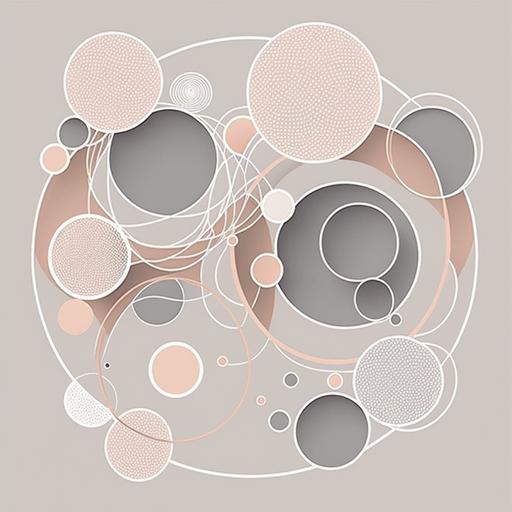 Connected Circles: Create a network of interconnected circles using thin lines or geometric shapes,in grey and blush colour pastel