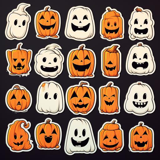 Contact sheet, Spooky Ghost, Pop sticker, 2D, Low detail, thick line art --v 5.2 --s 50