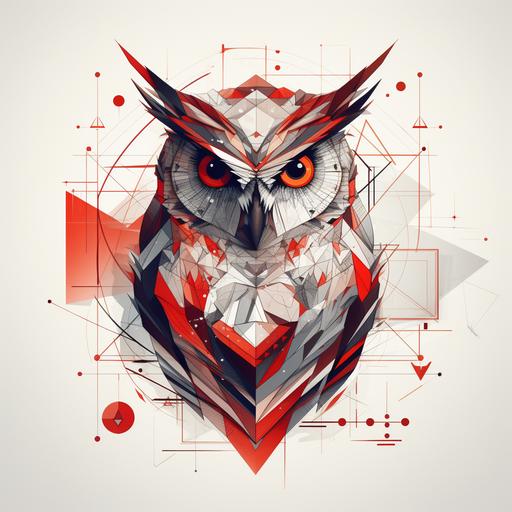 Continuous Line Completely geometric style owl with tattoo pencil with straight lines with a background of geometric and linear figures --v 5.2