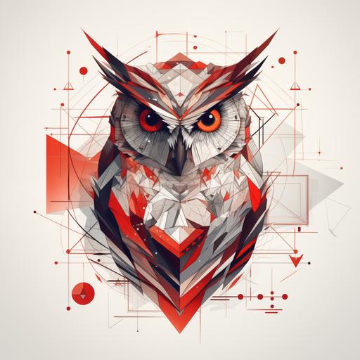 Continuous Line Completely geometric style owl with tattoo pencil with straight lines with a background of geometric and linear figures --v 5.2