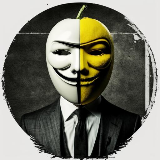 anonymous logo but with a giant lemon in the background and a lemon as the front avatar. colorized, logo