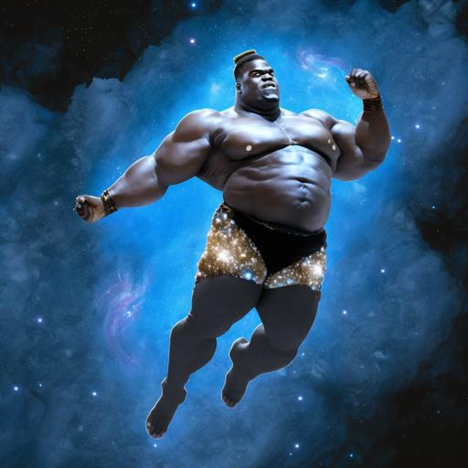 Cosmic Large Black Man Dangling Genetalia Meme in space