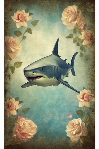 Cottagecore aesthetic style Blue Shark poster print --ar 2:3 --s 750 --s 250