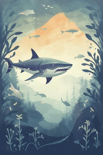 Cottagecore aesthetic style Blue Shark poster print --ar 2:3 --s 750 --s 250